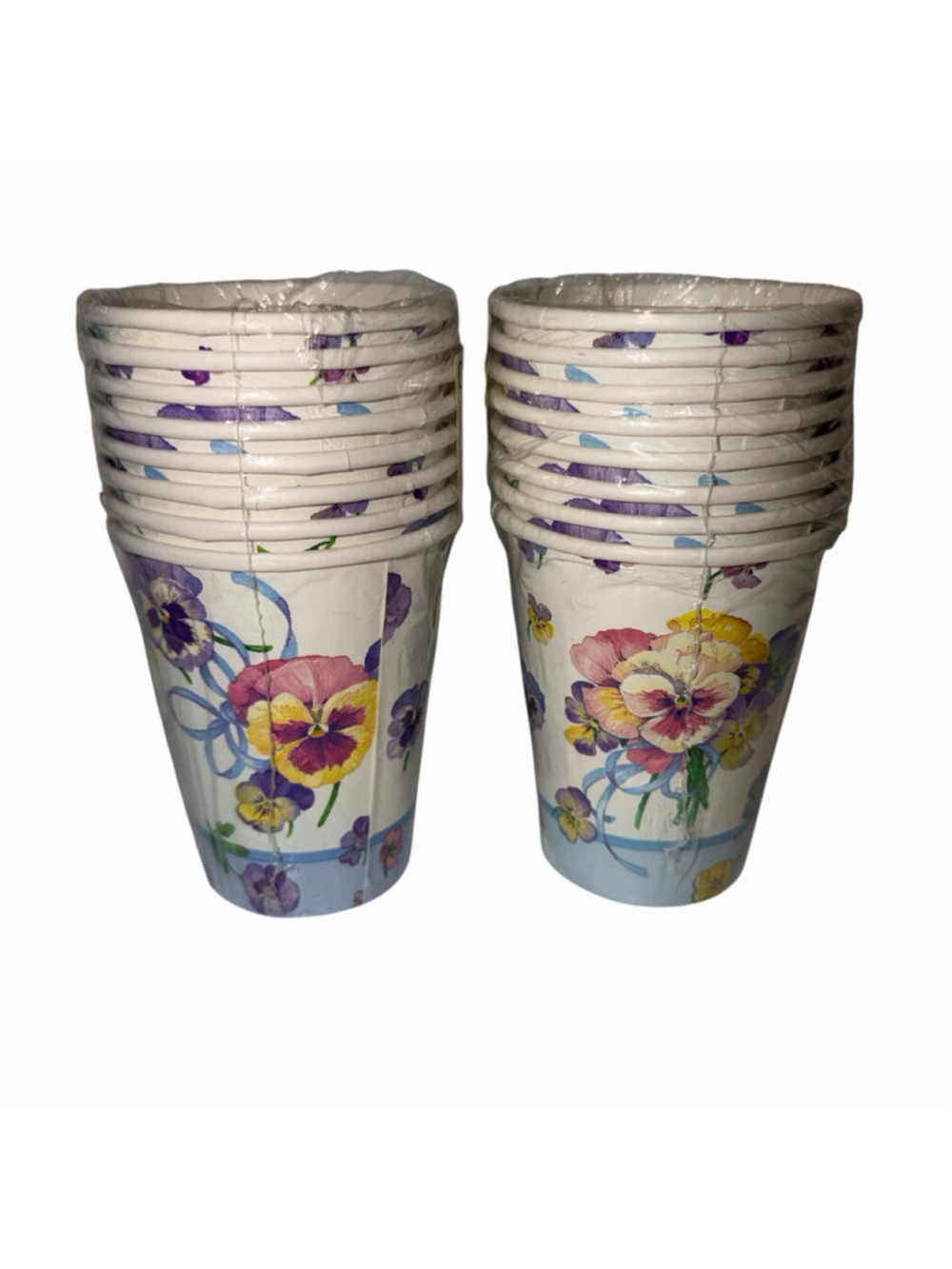 Caspari Pansies Lavender Paper Cups 16 Ct 9oz Hot Cold Disposable Floral USA NOS